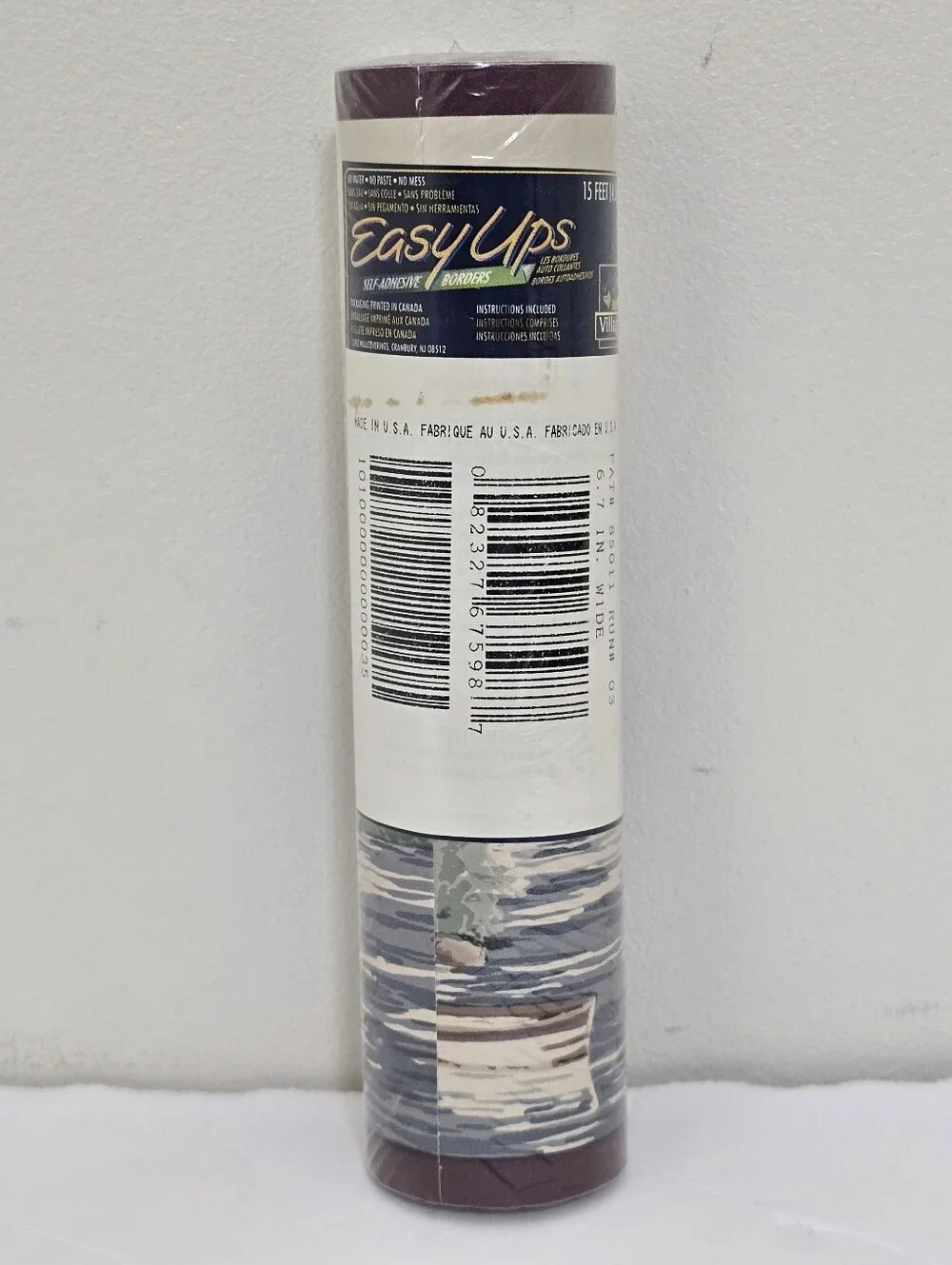 vintage‎ new EASY UPS Self Adhesive Wall Border Mountain Oceanside Print 15 ft
